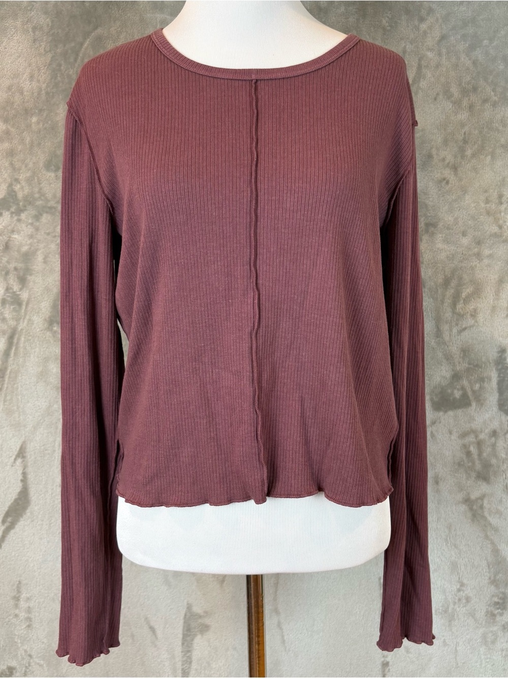 Arizona Jean Women’s Long Sleeve Ribbed Crewneck Top Maroon XL